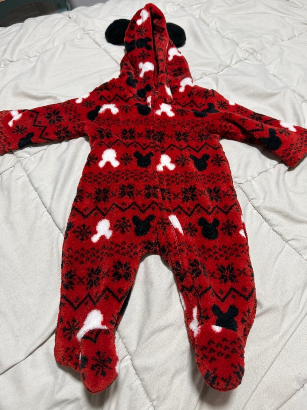 Disney Baby Mickey Mouse Hooded Footed Fleece Coverall One-Piece 0-3M Zip